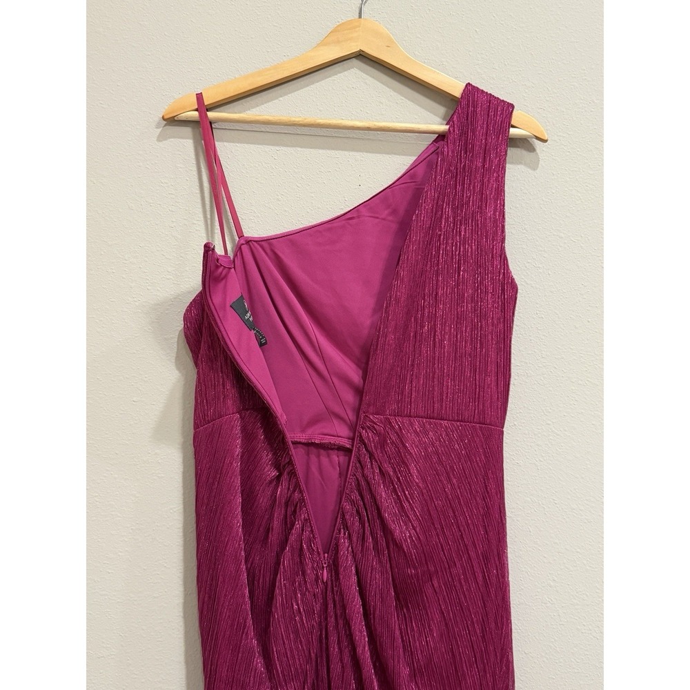 Adrianna Papell Stardust One-Shoulder Gathered Gown Magenta Pink Size 10 - Picture 7 of 16